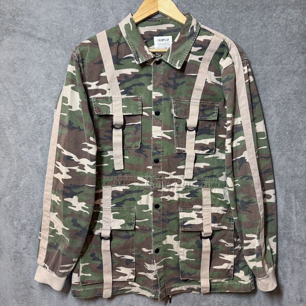 Fairplay Quinton Camo Jacket Large Utility Jacket‎ Snap Button D Ring Pockets